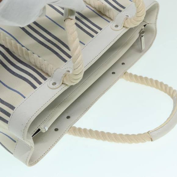 BURBERRY Rope handle Hand Bag Canvas Leather White Blue Silver Auth 92982 - Picture 6 of 16